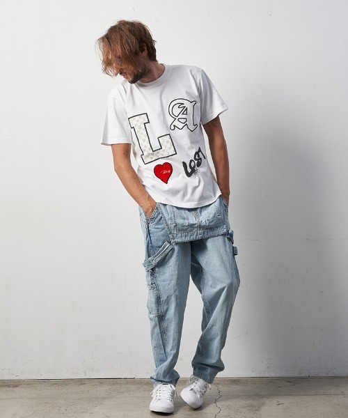 STUD MUFFIN(スタッドマフィン)の「mt8093-5.6ozコットン天竺LAフォームプリント-サガラパッチSSTシャツ(Tシャツ/カットソー・メンズ・ホワイト/ブラック/アッシュ・2/4/3)」の21枚目の写真