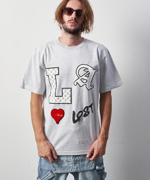 STUD MUFFIN(スタッドマフィン)の「mt8093-5.6ozコットン天竺LAフォームプリント-サガラパッチSSTシャツ(Tシャツ/カットソー・メンズ・ホワイト/ブラック/アッシュ・2/4/3)」の6枚目の写真