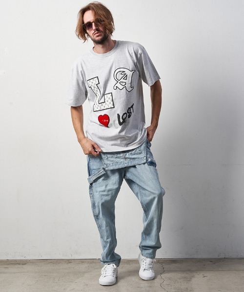 STUD MUFFIN(スタッドマフィン)の「mt8093-5.6ozコットン天竺LAフォームプリント-サガラパッチSSTシャツ(Tシャツ/カットソー・メンズ・ホワイト/ブラック/アッシュ・2/4/3)」の5枚目の写真