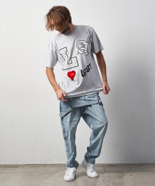 STUD MUFFIN(スタッドマフィン)の「mt8093-5.6ozコットン天竺LAフォームプリント-サガラパッチSSTシャツ(Tシャツ/カットソー・メンズ・ホワイト/ブラック/アッシュ・2/4/3)」の9枚目の写真