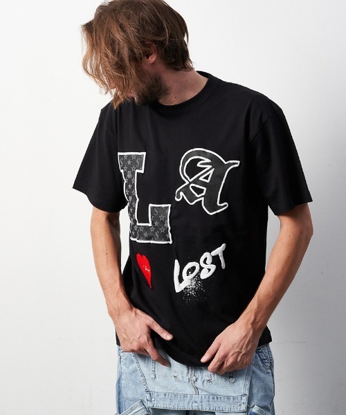 STUD MUFFIN(スタッドマフィン)の「mt8093-5.6ozコットン天竺LAフォームプリント-サガラパッチSSTシャツ(Tシャツ/カットソー・メンズ・ホワイト/ブラック/アッシュ・2/4/3)」の11枚目の写真