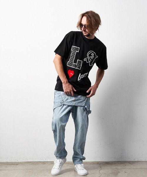 STUD MUFFIN(スタッドマフィン)の「mt8093-5.6ozコットン天竺LAフォームプリント-サガラパッチSSTシャツ(Tシャツ/カットソー・メンズ・ホワイト/ブラック/アッシュ・2/4/3)」の7枚目の写真