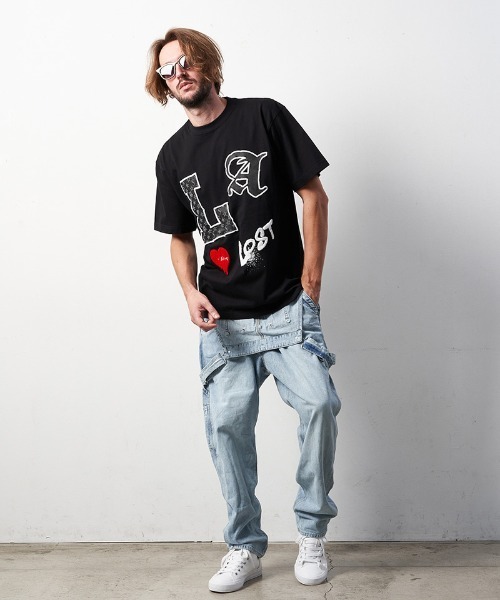 STUD MUFFIN(スタッドマフィン)の「mt8093-5.6ozコットン天竺LAフォームプリント-サガラパッチSSTシャツ(Tシャツ/カットソー・メンズ・ホワイト/ブラック/アッシュ・2/4/3)」の18枚目の写真