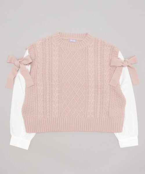 axes femme POETIQUE（アクシーズファムポエティック）の「肩リボンニットドッキングプルオーバー（ニット/セーター・レディース・ブルーグレー/ピンク/ブラック・MEDIUM）」の3枚目の写真