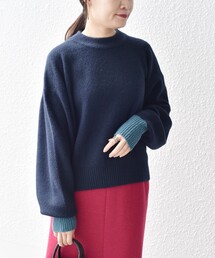 *〈手洗い可能〉ヤクフィール袖配色ニットプルオーバー◆