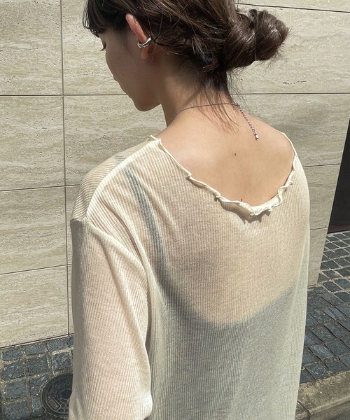 select MOCA(セレクトモカ)の「シアーリブルーズプルオーバー(Tシャツ/カットソー・レディース・ブラック/オフホワイト/ライトグレー・FREE)」の9枚目の写真