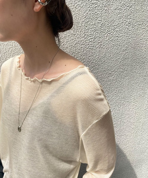 select MOCA(セレクトモカ)の「シアーリブルーズプルオーバー(Tシャツ/カットソー・レディース・ブラック/オフホワイト/ライトグレー・FREE)」の7枚目の写真
