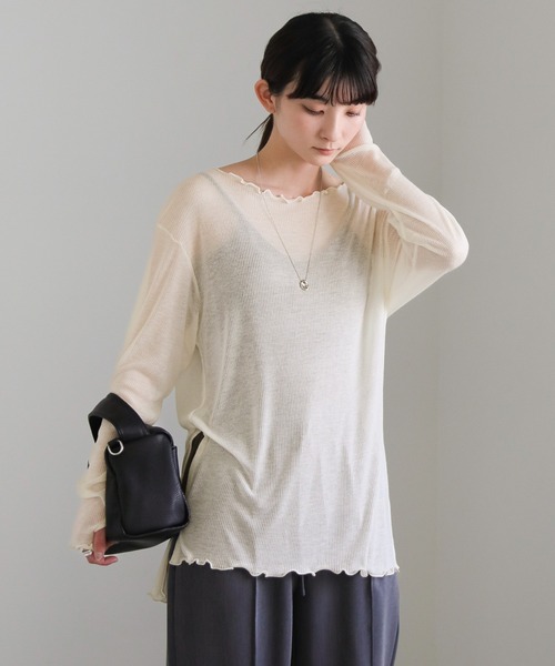 select MOCA(セレクトモカ)の「シアーリブルーズプルオーバー(Tシャツ/カットソー・レディース・ブラック/オフホワイト/ライトグレー・FREE)」の13枚目の写真