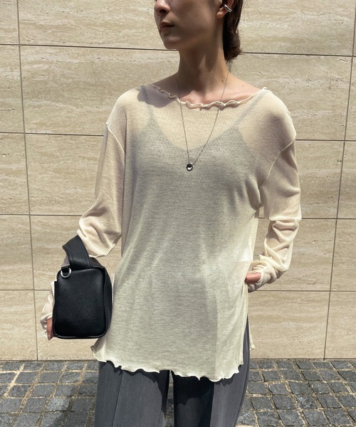 select MOCA(セレクトモカ)の「シアーリブルーズプルオーバー(Tシャツ/カットソー・レディース・ブラック/オフホワイト/ライトグレー・FREE)」の8枚目の写真
