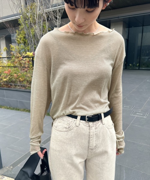 select MOCA(セレクトモカ)の「シアーリブルーズプルオーバー(Tシャツ/カットソー・レディース・ブラック/オフホワイト/ライトグレー・FREE)」の17枚目の写真
