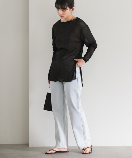 select MOCA(セレクトモカ)の「シアーリブルーズプルオーバー(Tシャツ/カットソー・レディース・ブラック/オフホワイト/ライトグレー・FREE)」の6枚目の写真