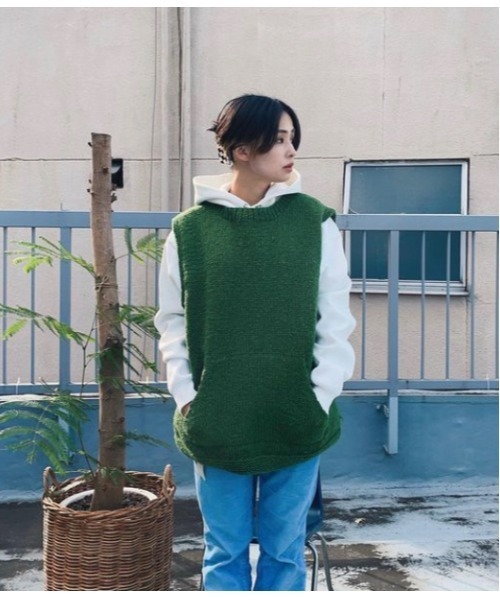 トップス MacMahon Knitting Mills LINE VEST MacMahon Knitting Mills】マクマホーン 別注 Vest Yin&Yang-Green