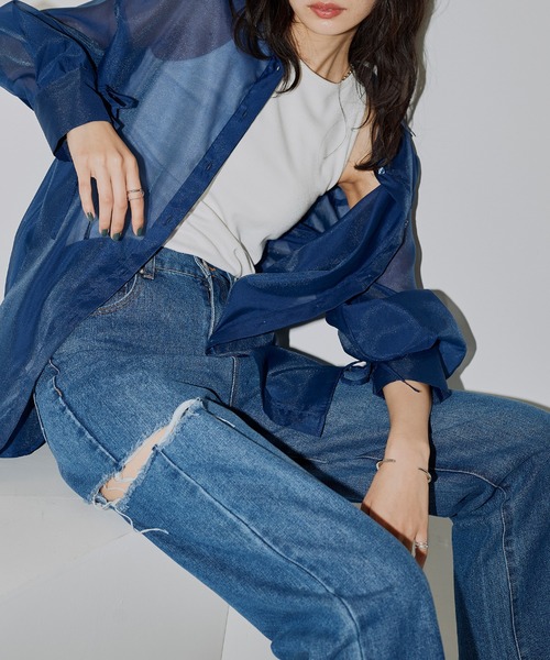 hellam（へラム）の「サイドダメージ ワイドパンツ（デニムパンツ・レディース・ブルー/その他/ホワイト/ブラック・SMALL/MEDIUM）」の3枚目の写真