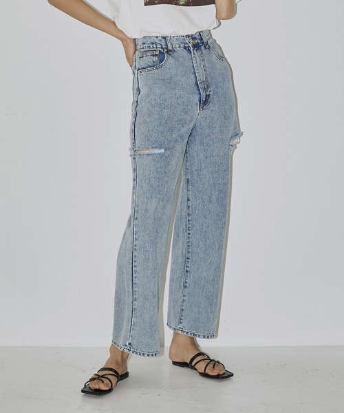 hellam（へラム）の「サイドダメージ ワイドパンツ（デニムパンツ・レディース・ブルー/その他/ホワイト/ブラック・SMALL/MEDIUM）」の4枚目の写真