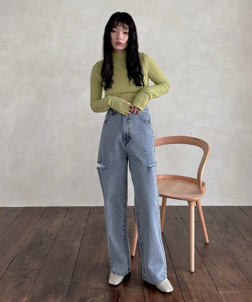 hellam（へラム）の「サイドダメージ ワイドパンツ（デニムパンツ・レディース・ブルー/その他/ホワイト/ブラック・SMALL/MEDIUM）」の6枚目の写真