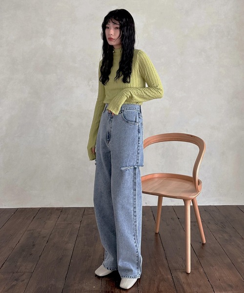 hellam（へラム）の「サイドダメージ ワイドパンツ（デニムパンツ・レディース・ブルー/その他/ホワイト/ブラック・SMALL/MEDIUM）」の7枚目の写真