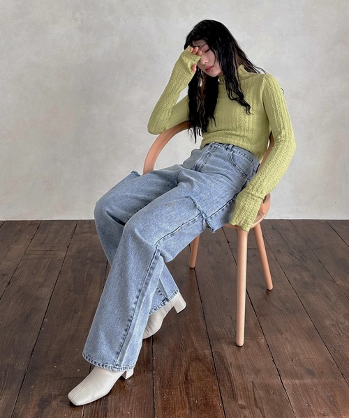 hellam（へラム）の「サイドダメージ ワイドパンツ（デニムパンツ・レディース・ブルー/その他/ホワイト/ブラック・SMALL/MEDIUM）」の8枚目の写真