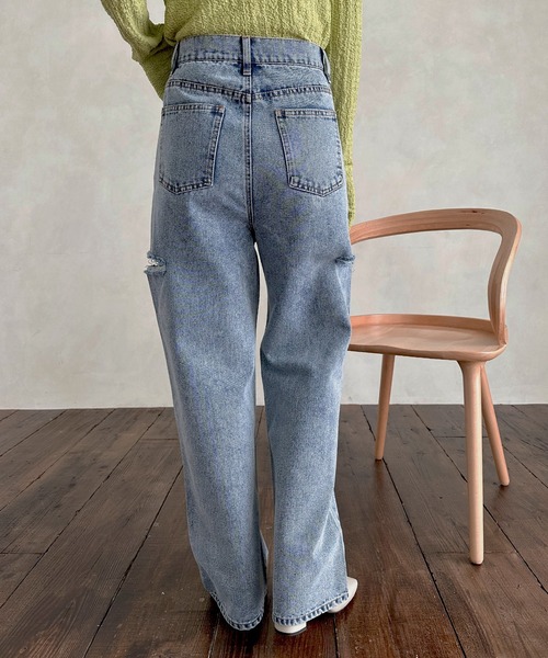 hellam（へラム）の「サイドダメージ ワイドパンツ（デニムパンツ・レディース・ブルー/その他/ホワイト/ブラック・SMALL/MEDIUM）」の10枚目の写真