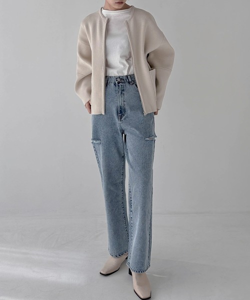 hellam（へラム）の「サイドダメージ ワイドパンツ（デニムパンツ・レディース・ブルー/その他/ホワイト/ブラック・SMALL/MEDIUM）」の13枚目の写真