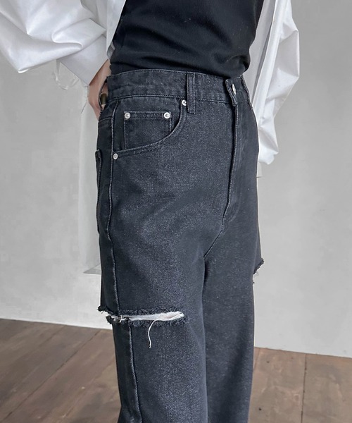 hellam（へラム）の「サイドダメージ ワイドパンツ（デニムパンツ・レディース・ブルー/その他/ホワイト/ブラック・SMALL/MEDIUM）」の19枚目の写真