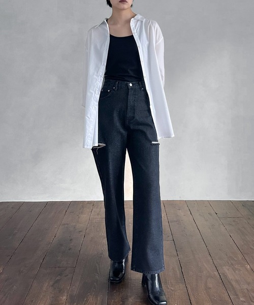 hellam（へラム）の「サイドダメージ ワイドパンツ（デニムパンツ・レディース・ブルー/その他/ホワイト/ブラック・SMALL/MEDIUM）」の20枚目の写真