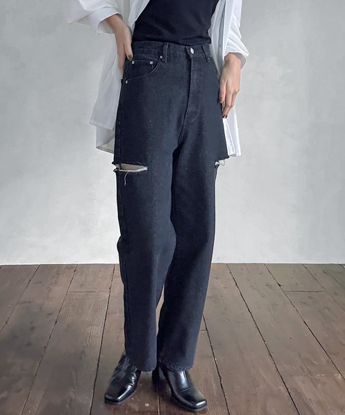 hellam（へラム）の「サイドダメージ ワイドパンツ（デニムパンツ・レディース・ブルー/その他/ホワイト/ブラック・SMALL/MEDIUM）」の21枚目の写真