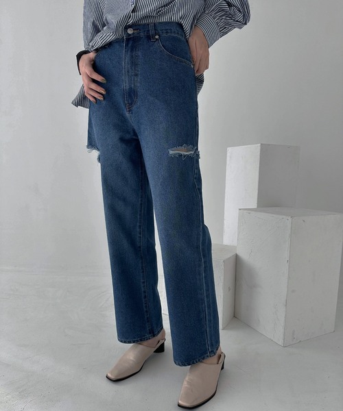 hellam（へラム）の「サイドダメージ ワイドパンツ（デニムパンツ・レディース・ブルー/その他/ホワイト/ブラック・SMALL/MEDIUM）」の15枚目の写真