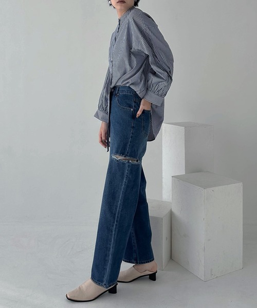 hellam（へラム）の「サイドダメージ ワイドパンツ（デニムパンツ・レディース・ブルー/その他/ホワイト/ブラック・SMALL/MEDIUM）」の16枚目の写真