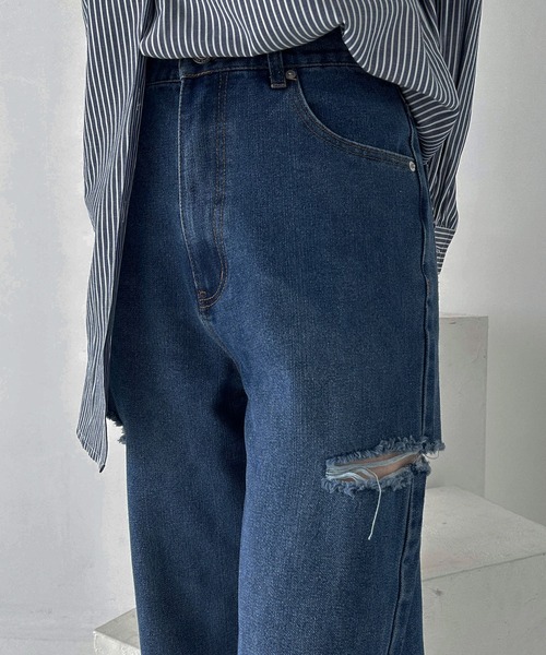 hellam（へラム）の「サイドダメージ ワイドパンツ（デニムパンツ・レディース・ブルー/その他/ホワイト/ブラック・SMALL/MEDIUM）」の17枚目の写真