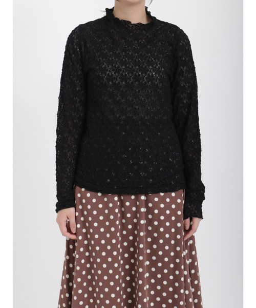 Samansa Mos2（サマンサ モスモス）の「◎花柄レースジャカードメローカットソー（Tシャツ/カットソー・レディース・オフホワイト/ブラック・ﾌﾘ-）」の7枚目の写真