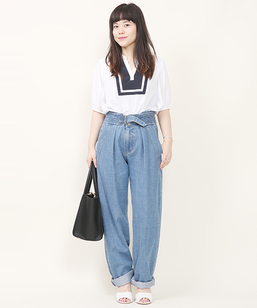 mystic（ミスティック）の「セーラーカラーブラウス（シャツ/ブラウス・レディース・グレー/オフホワイト・ﾌﾘ-）」の3枚目の写真