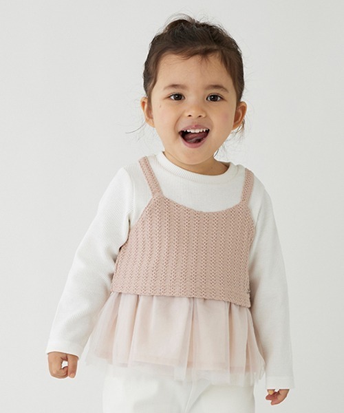 petit main(プティマイン)の「【リンク】ビスチェドッキングロンT(キッズ)(Tシャツ/カットソー・キッズ・グリーン/ライトピンク/ネイビー・90cm/100cm/120cm/80cm/110cm/130cm)」の3枚目の写真