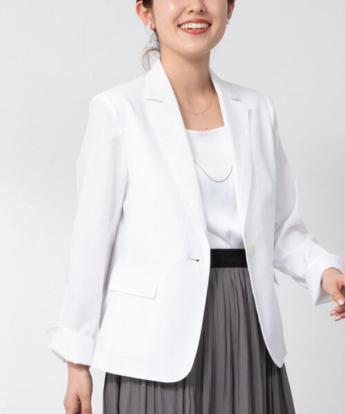 NOLLEY’S（ノーリーズ）の「ウォッシャブルサッカーテーラージャケット（テーラードジャケット・レディース・ホワイト/ネイビー/ホワイト系その他4・38/36）」の2枚目の写真