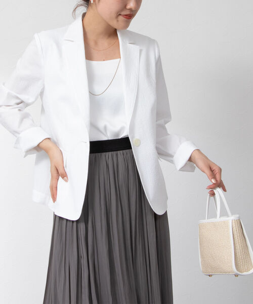 NOLLEY’S（ノーリーズ）の「ウォッシャブルサッカーテーラージャケット（テーラードジャケット・レディース・ホワイト/ネイビー/ホワイト系その他4・38/36）」の12枚目の写真