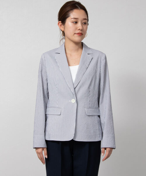 NOLLEY’S（ノーリーズ）の「ウォッシャブルサッカーテーラージャケット（テーラードジャケット・レディース・ホワイト/ネイビー/ホワイト系その他4・38/36）」の13枚目の写真