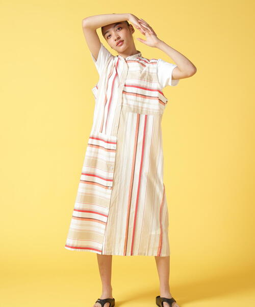 AVIREX(アヴィレックス)の「【WEB&DEPOT限定】MULTI STRIPE ONEPIECE/ マルチストライプワンピース(シャツワンピース・レディース・レッド/イエロー・FREE)」の22枚目の写真
