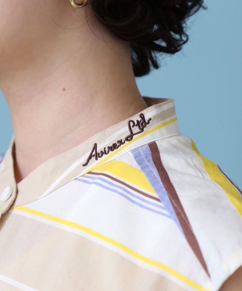 AVIREX(アヴィレックス)の「【WEB&DEPOT限定】MULTI STRIPE ONEPIECE/ マルチストライプワンピース(シャツワンピース・レディース・レッド/イエロー・FREE)」の7枚目の写真