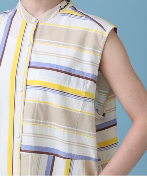 AVIREX(アヴィレックス)の「【WEB&DEPOT限定】MULTI STRIPE ONEPIECE/ マルチストライプワンピース(シャツワンピース・レディース・レッド/イエロー・FREE)」の6枚目の写真