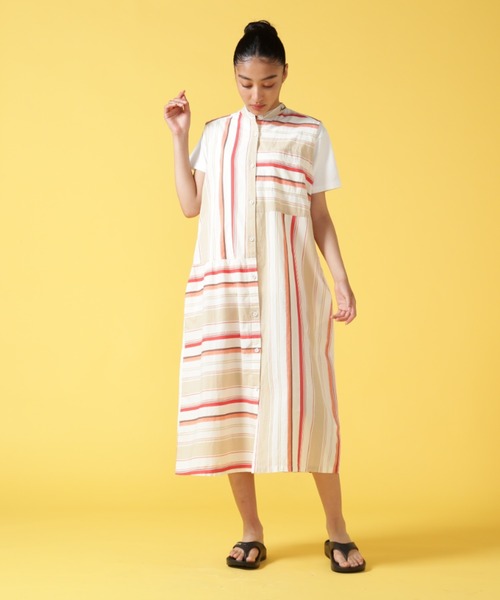 AVIREX(アヴィレックス)の「【WEB&DEPOT限定】MULTI STRIPE ONEPIECE/ マルチストライプワンピース(シャツワンピース・レディース・レッド/イエロー・FREE)」の13枚目の写真