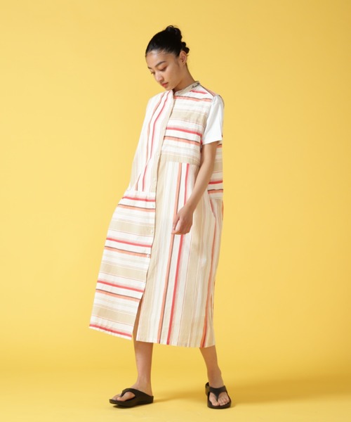 AVIREX(アヴィレックス)の「【WEB&DEPOT限定】MULTI STRIPE ONEPIECE/ マルチストライプワンピース(シャツワンピース・レディース・レッド/イエロー・FREE)」の11枚目の写真