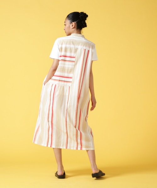AVIREX(アヴィレックス)の「【WEB&DEPOT限定】MULTI STRIPE ONEPIECE/ マルチストライプワンピース(シャツワンピース・レディース・レッド/イエロー・FREE)」の9枚目の写真