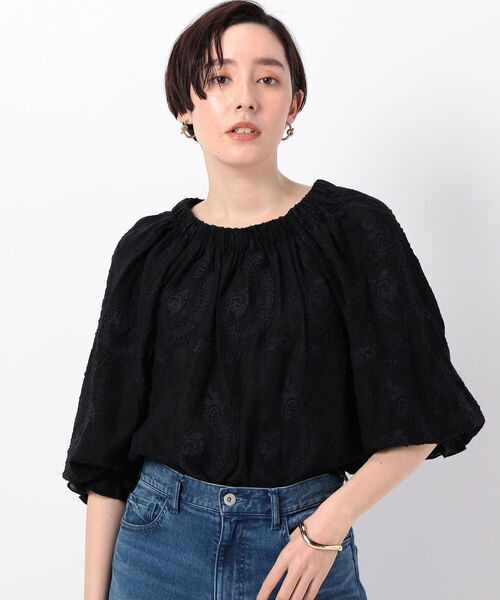 ◇【WEB限定】カットジャガードバックリボンブラウス