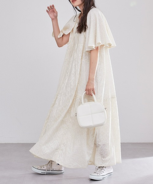 CIAOPANIC TYPY(チャオパニックティピー)の「【india】コットンレースジャガードケープワンピース(ワンピース・レディース・オフホワイト/ブラック/ピンク・ONE SIZE)」の5枚目の写真