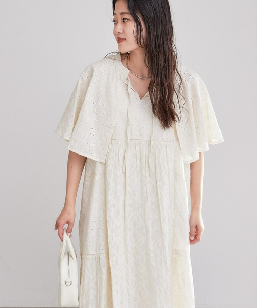 CIAOPANIC TYPY(チャオパニックティピー)の「【india】コットンレースジャガードケープワンピース(ワンピース・レディース・オフホワイト/ブラック/ピンク・ONE SIZE)」の9枚目の写真