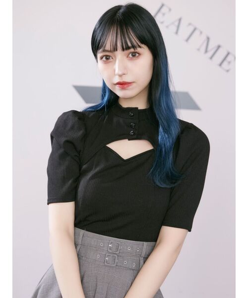 EATME（イートミー）の「デコルテショートスリーブリブTOP（Tシャツ/カットソー・レディース・グレー/アイボリー/ブラック・FREE）」の11枚目の写真