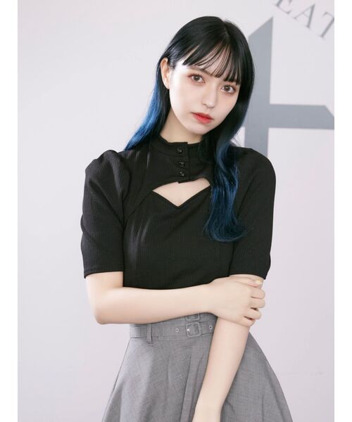 EATME（イートミー）の「デコルテショートスリーブリブTOP（Tシャツ/カットソー・レディース・グレー/アイボリー/ブラック・FREE）」の12枚目の写真