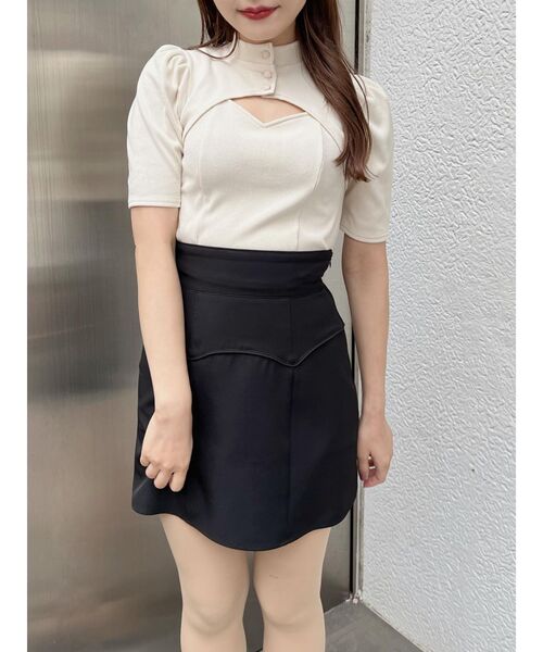 EATME（イートミー）の「デコルテショートスリーブリブTOP（Tシャツ/カットソー・レディース・グレー/アイボリー/ブラック・FREE）」の16枚目の写真