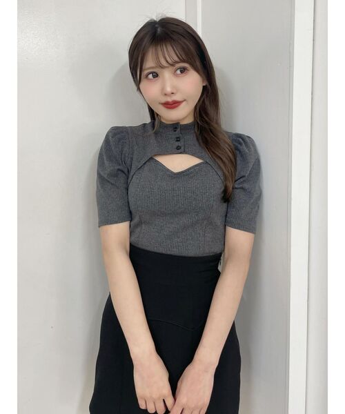 EATME（イートミー）の「デコルテショートスリーブリブTOP（Tシャツ/カットソー・レディース・グレー/アイボリー/ブラック・FREE）」の17枚目の写真