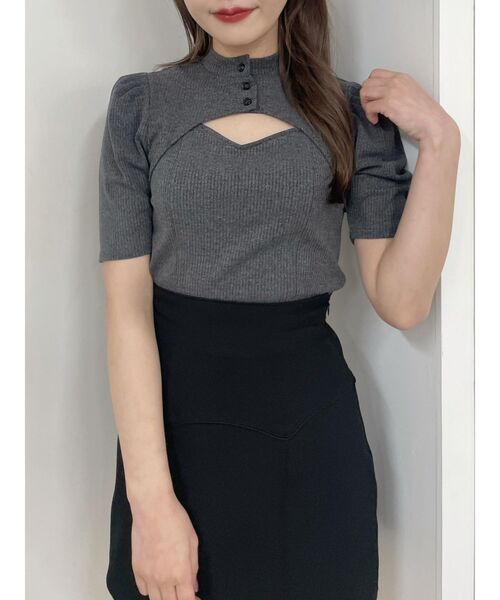 EATME（イートミー）の「デコルテショートスリーブリブTOP（Tシャツ/カットソー・レディース・グレー/アイボリー/ブラック・FREE）」の18枚目の写真