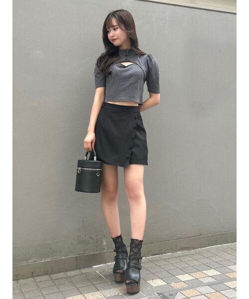 EATME（イートミー）の「デコルテショートスリーブリブTOP（Tシャツ/カットソー・レディース・グレー/アイボリー/ブラック・FREE）」の19枚目の写真